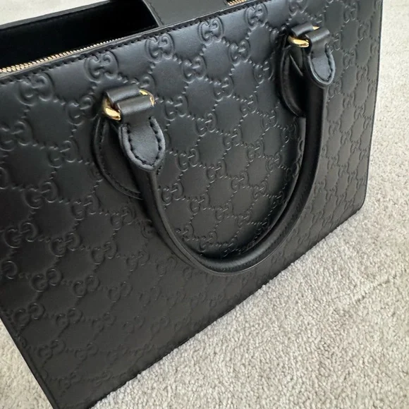 Gucci Black Embossed Leather Satchel with Gold Hardware - Picture 12 of 15